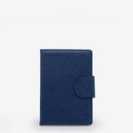 journal, ruled, cream, hard cover, blue, pu / synthetic, ribbon (1), lay-flat, 5.5" x 8.125"