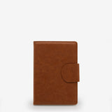 journal, ruled, cream, hard cover, camel, pu / synthetic, ribbon (1), lay-flat, 5.5" x 8.125"