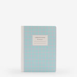 notebook, ruled, white, soft cover, blue, paper, saddle stitch, 7.25" x 10"