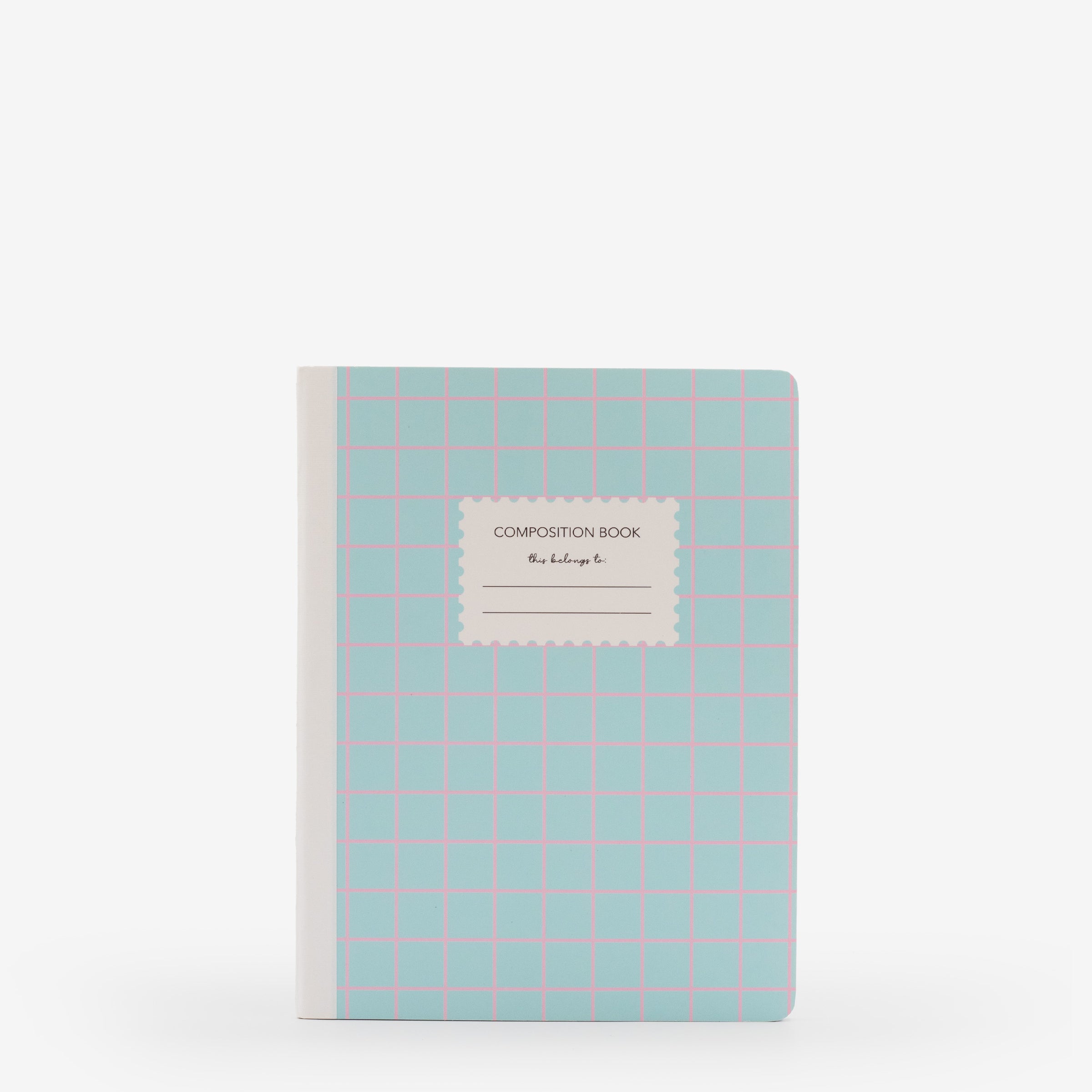 notebook, ruled, white, soft cover, blue, paper, saddle stitch, 7.25" x 10"