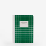 notebook, ruled, white, soft cover, green, paper, saddle stitch, 7.25" x 10"