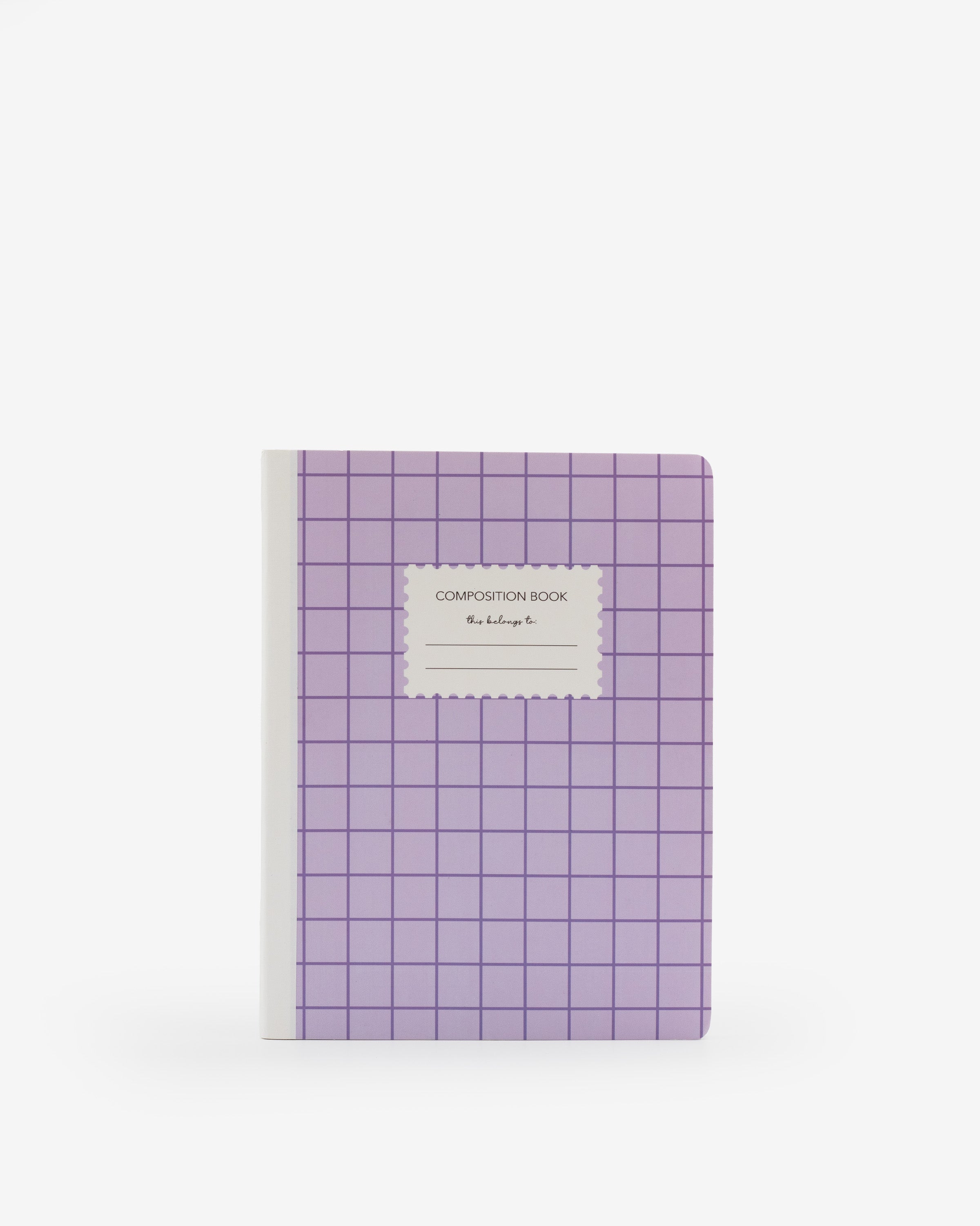notebook, ruled, white, soft cover, purple, paper, saddle stitch, 7.25" x 10"