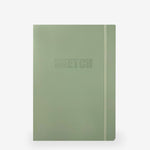 sketchbook, plain, ivory, hard cover, green, pu / synthetic, lay-flat, 7.25" x 10"