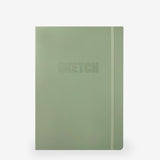 sketchbook, plain, ivory, hard cover, green, pu / synthetic, lay-flat, 7.25" x 10"