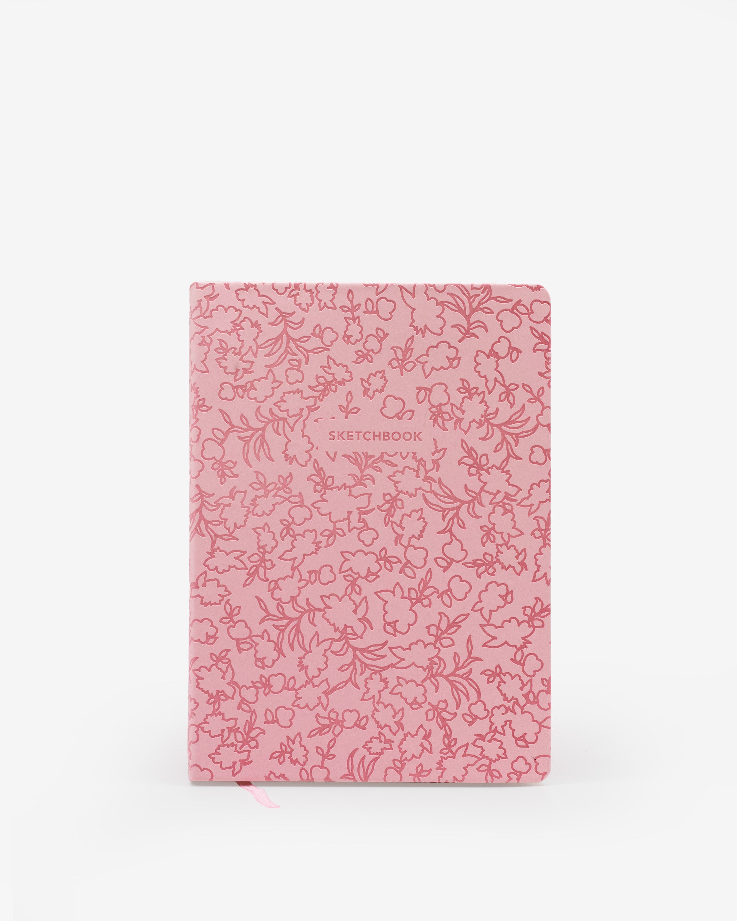 sketchbook, plain, ivory, hard cover, pink, pu / synthetic, ribbon (1), lay-flat, 8" x 11"