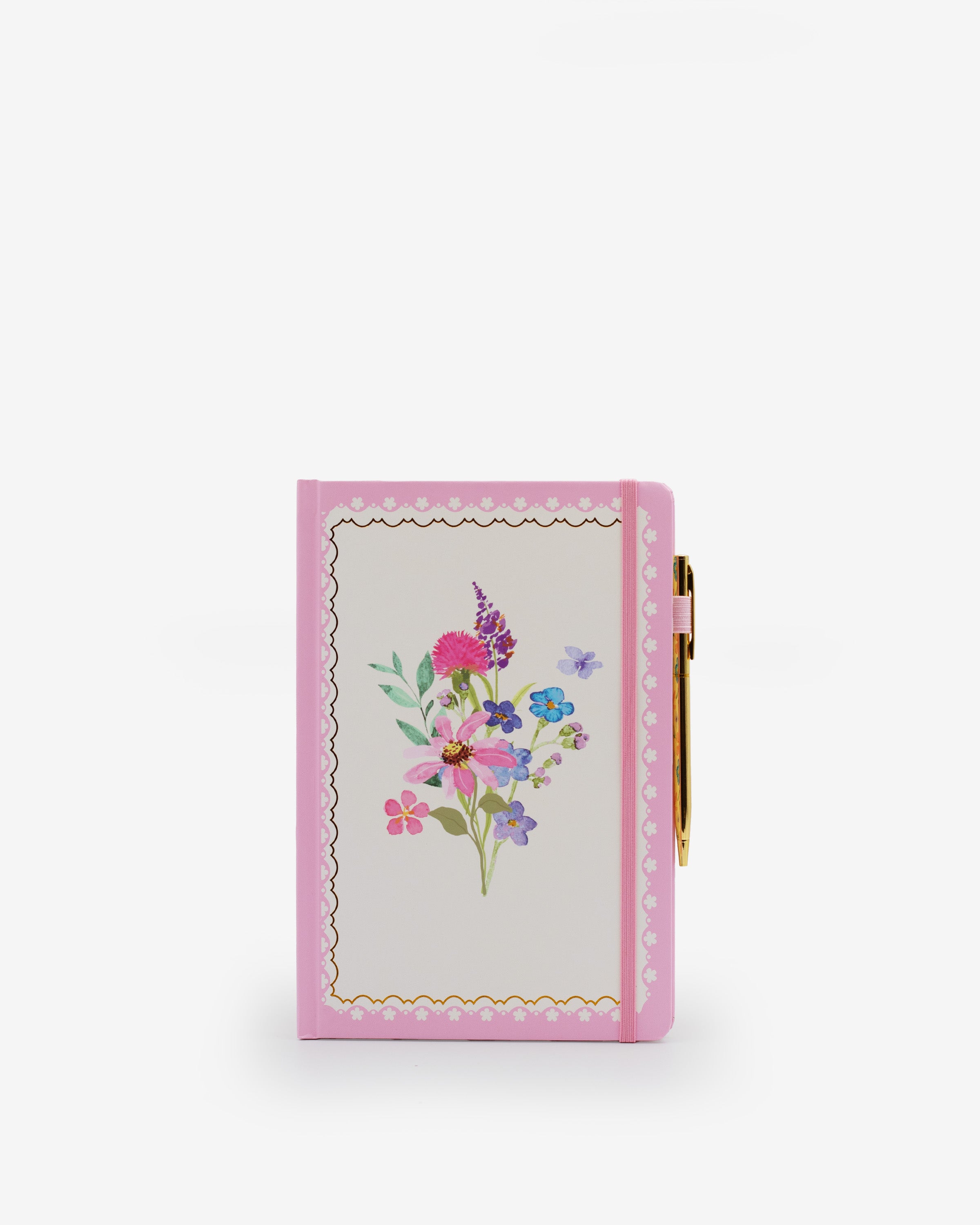 journal, ruled, cream, hard cover, pink, pu / synthetic, ribbon (1), lay-flat, 6" x 9"