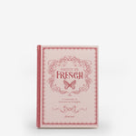 notebook, ruled, cream, hard cover, red, textile, ribbon (1), lay-flat, 5.625" x 7.75"