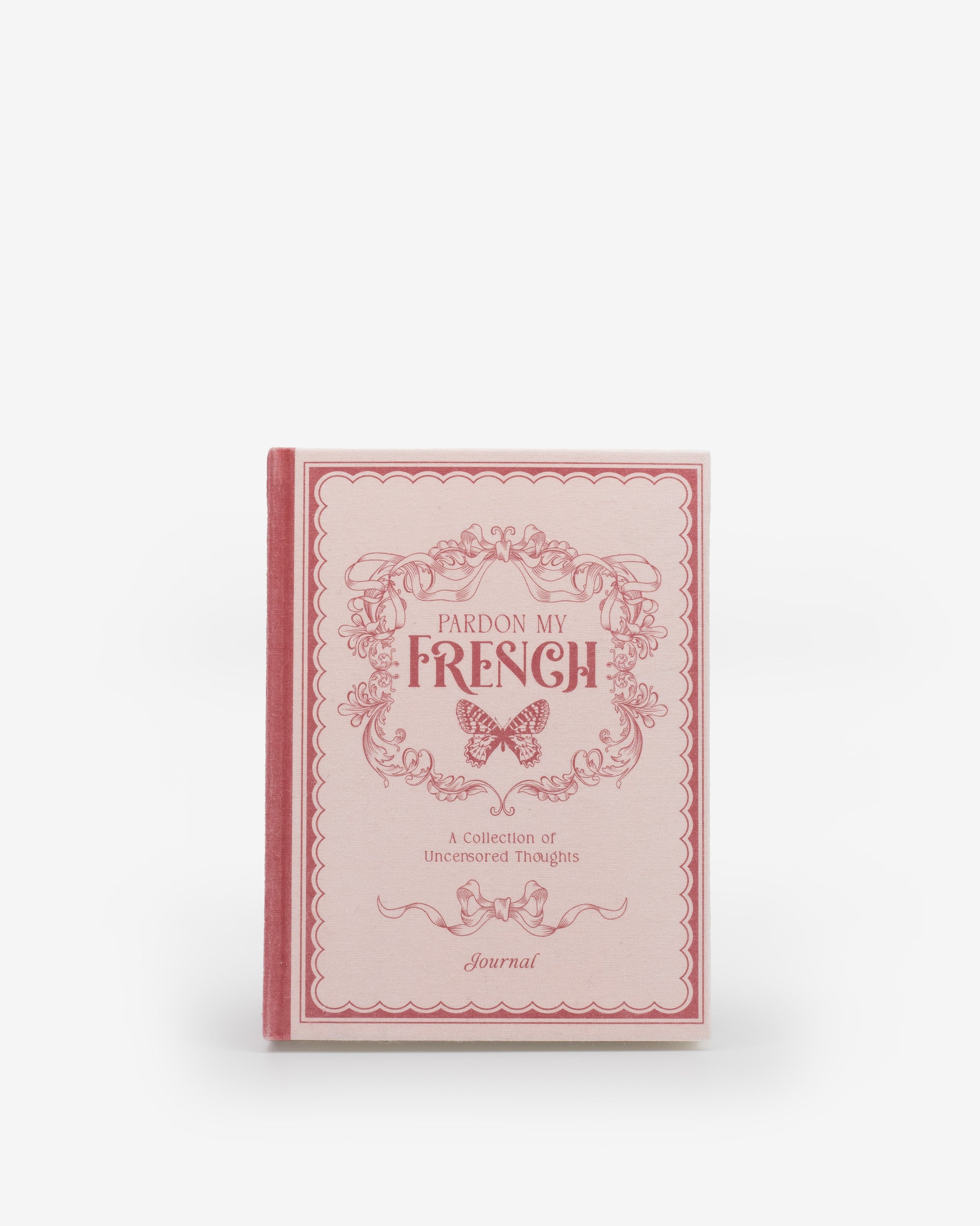 notebook, ruled, cream, hard cover, red, textile, ribbon (1), lay-flat, 5.625" x 7.75"