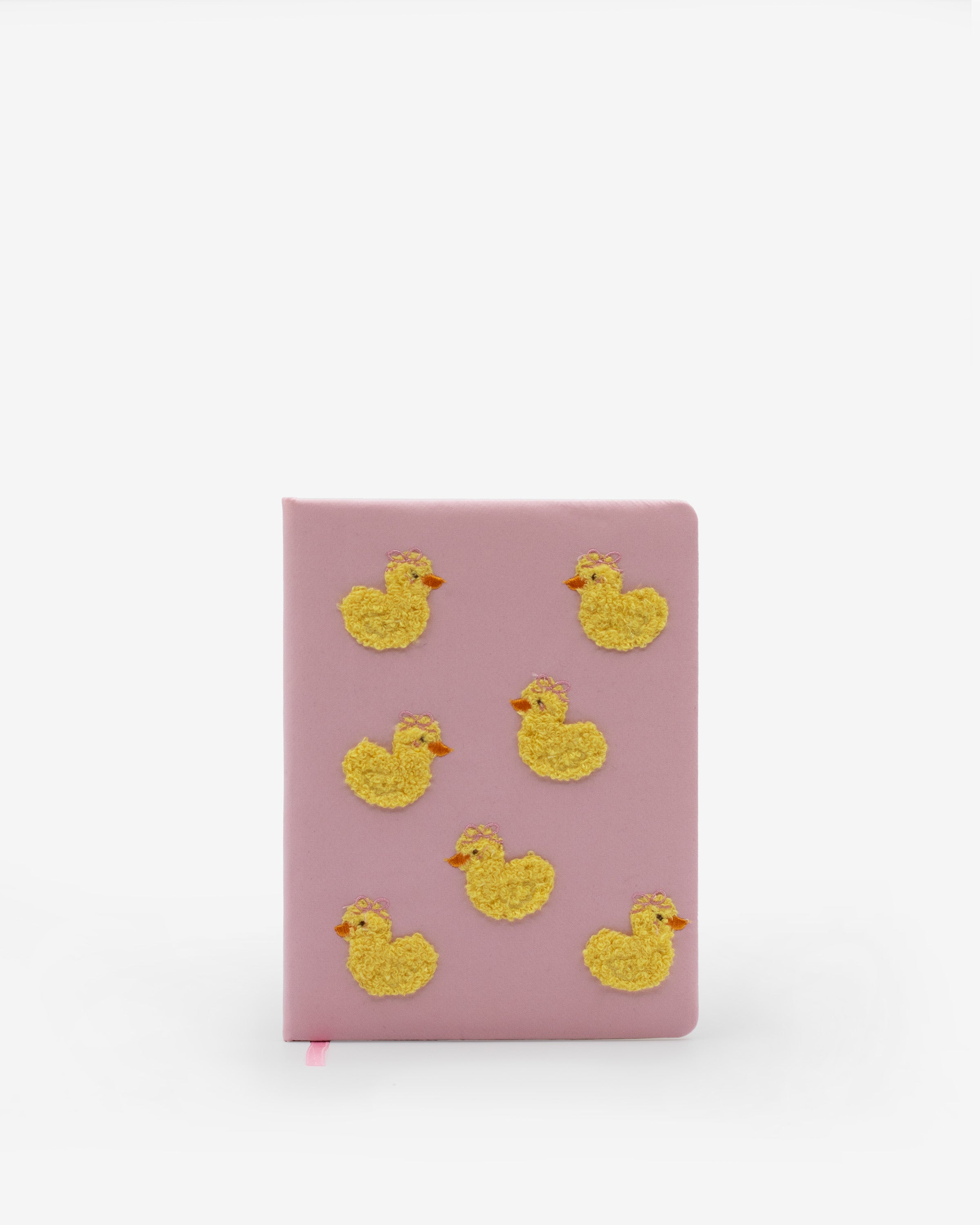 journal, ruled, cream, hard cover, pink, textile, ribbon (1), lay-flat, 6" x 8"